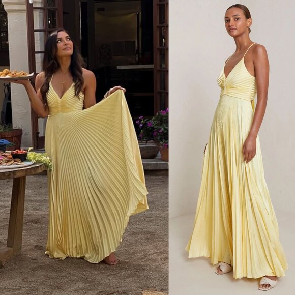 A.L.C. Aries Yellow Accordion Pleated Satin Cut Out Open Back Maxi Dress Gown 2 - Picture 10 of 14